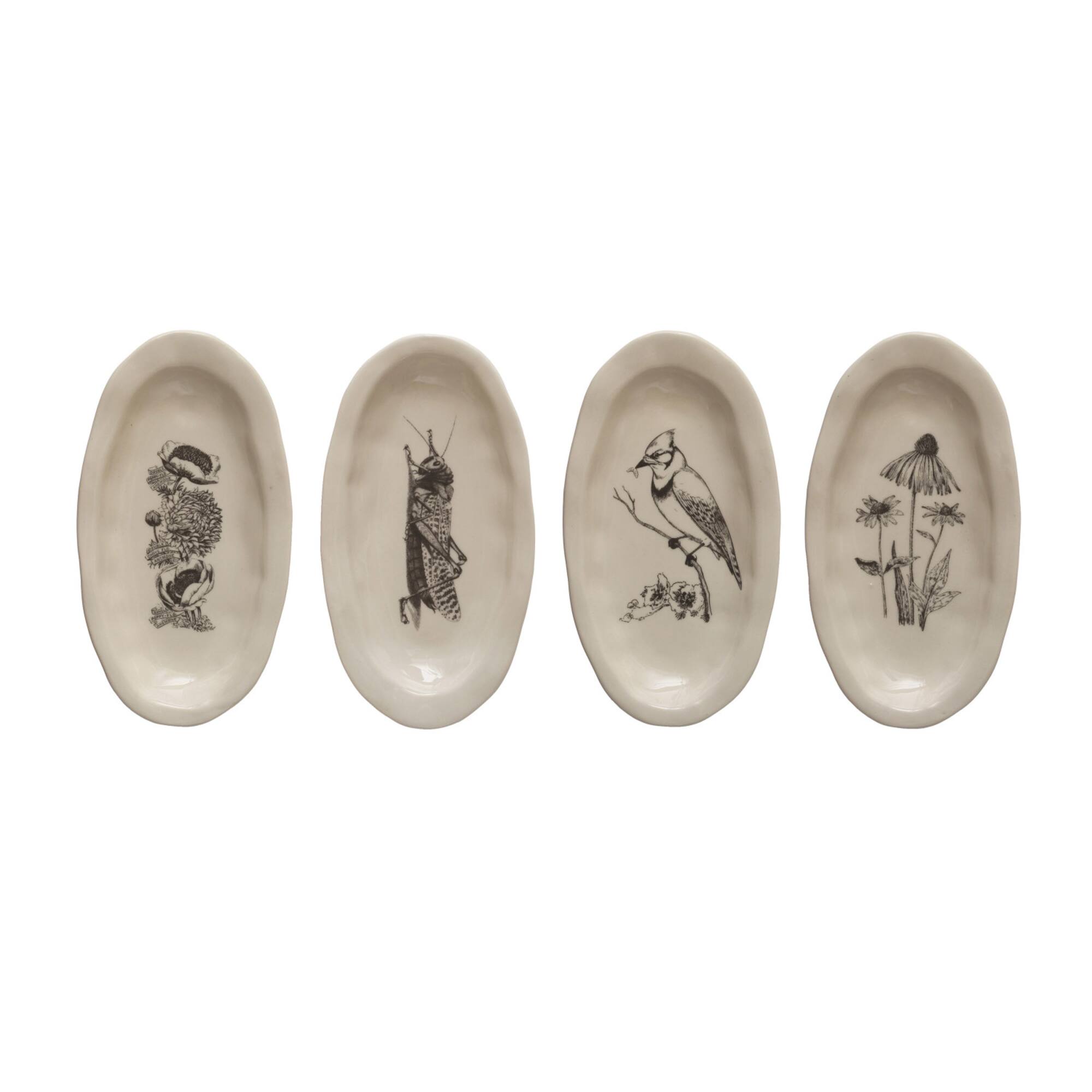 Hello Honey® 5.5" Nature Print Organic Shape Stoneware Plate Set